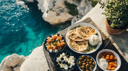 Mediterranean feast by the sea.