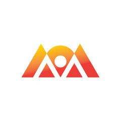letter m sunrise gradient mountain logo vector