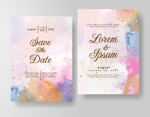 Wedding invitation with abstract splash watercolor