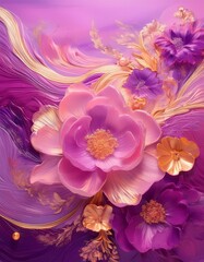 A Mother's Day-inspired abstract landscape with soft, swirling hues of pink, purple, and gold