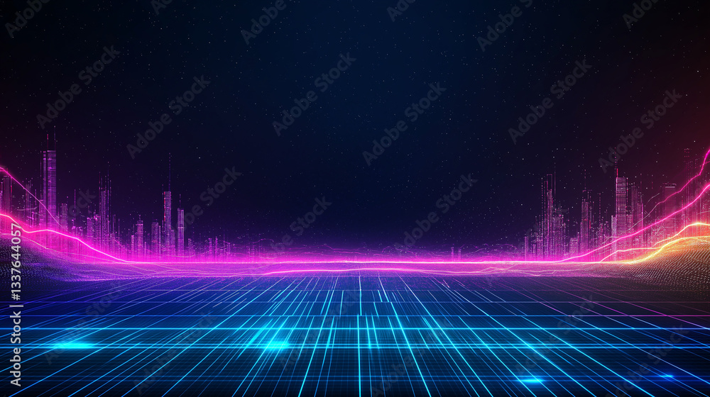 Aufkleber digital frontier: futuristic abstract visualization - a captivating digital landscape with vibrant n