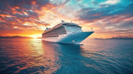 Cruise ship sailing at sunset. (4)