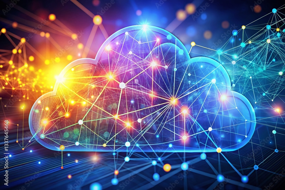 Poster futuristic cloud computing data network: big data & server technology illustration