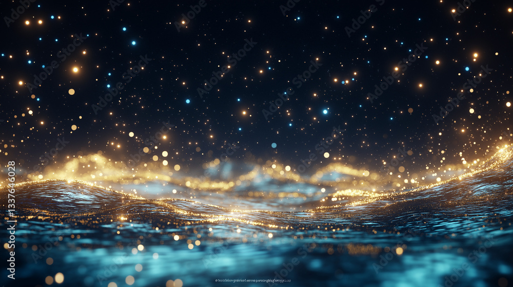 Wall mural cosmic dance: a mesmerizing digital illustration capturing a celestial spectacle of shimmering golde
