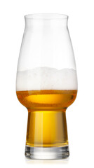 Almost empty glass of beer isolated on white
