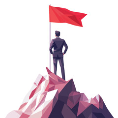 Confident Young Businessman Standing on Mountain Edge