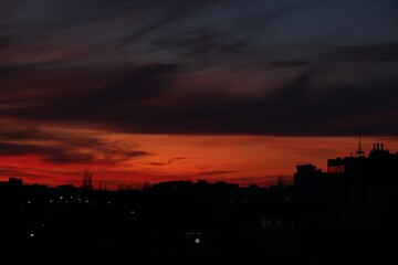 View of beautiful sky over city at sunset