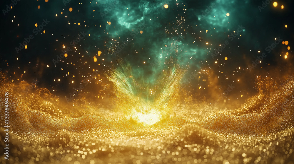 Poster celestial symphony: a captivating cosmic display of a celestial phenomenon, where glowing particles 