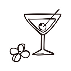 Cocktail icon, Vector hand drawn sketched design element.