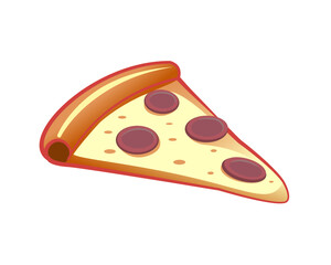 Enjoy a visually appealing illustration of a pepperoni pizza slice, featuring a golden crust and melted cheese, evoking feelings of enjoyment, hunger, and culinary delight.