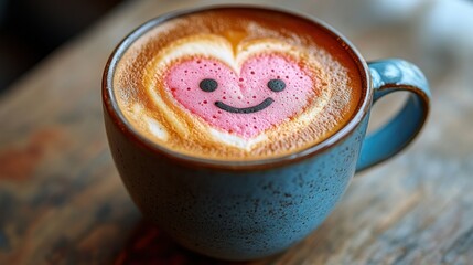 Aromatic coffee art, a heart-shaped smile on a frothy latte