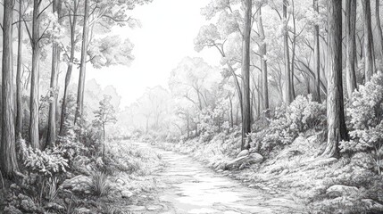 Penciled Path Through Serene Woodland