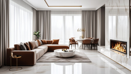 Modern Minimalist Living and Dining Room with Luxurious Loft Touches