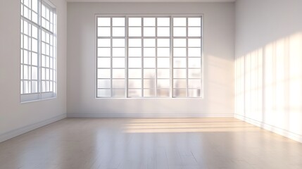 Fototapeta premium Bright Room with Large Industrial Style Windows / 大きなインダストリアルスタイルの窓がある明るい部屋