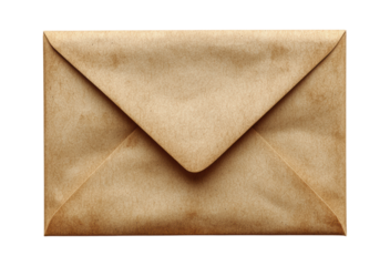 Vintage Brown Kraft Paper Envelope with Classic Triangle Flap Design, Retro Style Postal Mail Stationery Isolated on Transparent and White Background