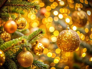 Golden Sparkle Christmas Tree: Festive Holiday Decoration Close-Up