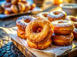 Golden Sweet Donuts Fried in Sunflower Oil - Unhealthy Street Food