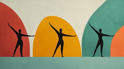 Human Figure and Movement concept. Silhouetted dancers against colorful abstract backgrounds.