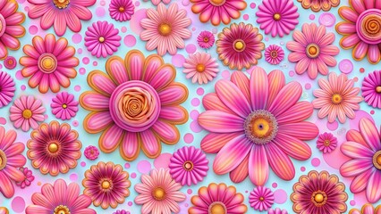 Fototapeta premium Groovy Pink Flower Psychedelic Y2K Pattern: Trendy Pastel Retro 2000s Design