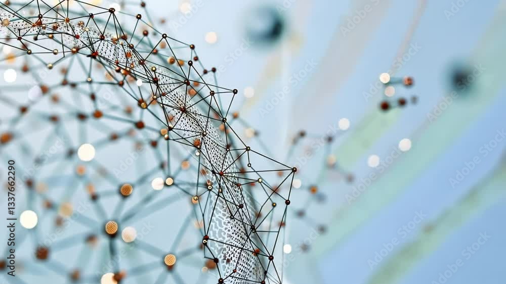 Poster exploring the intricate connections in a digital network visualization at a tech conference
