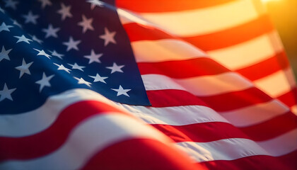 Close-up of a waving American flag, symbolizing patriotism and national pride.