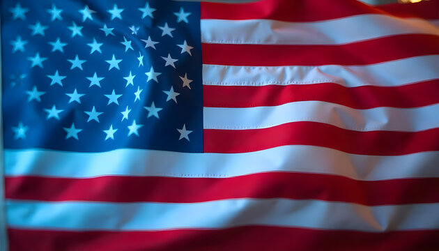 Close-up of a waving American flag, symbolizing patriotism and national pride.