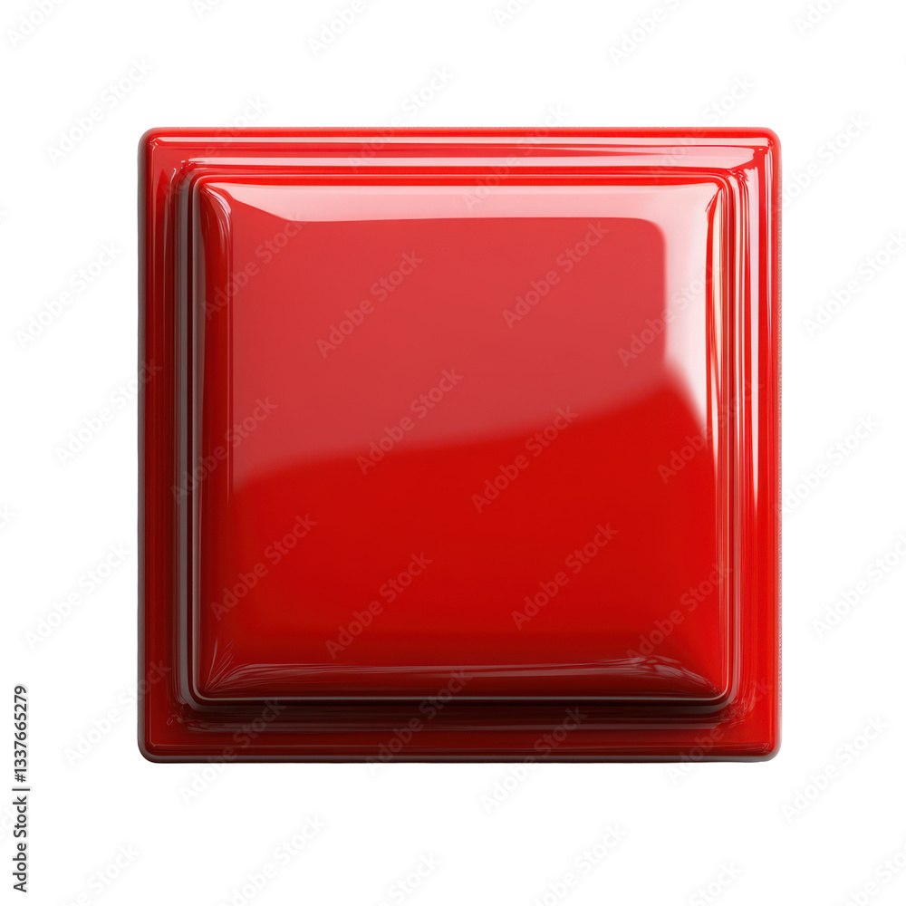Poster glossy red square push button isolated, highlighting its detailed surface