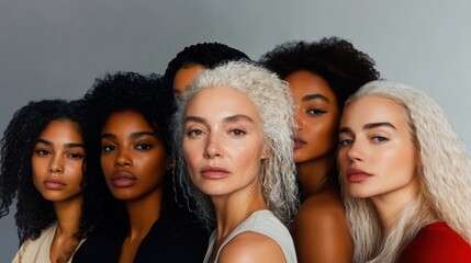 Obraz premium Five people standing in a semi-circle with diverse hairstyles and colors