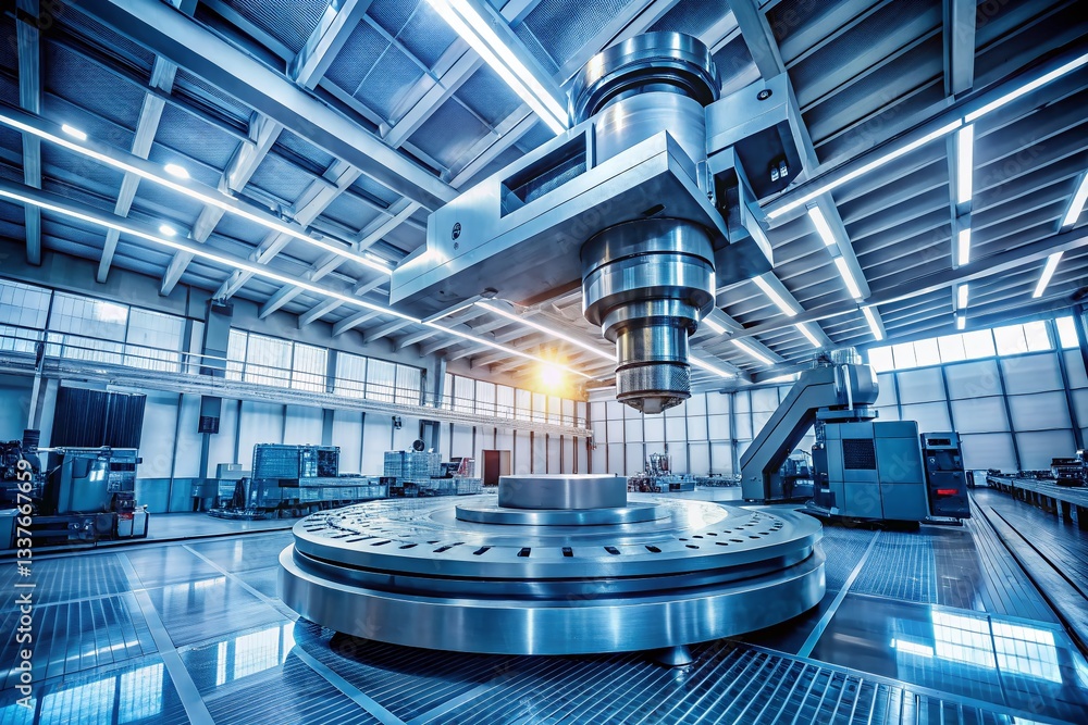 Poster high-precision cnc machine tool in modern factory - wide angle macro photography
