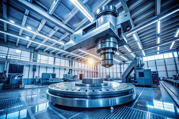 High-Precision CNC Machine Tool in Modern Factory - Wide Angle Macro Photography