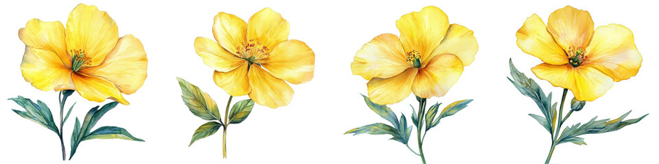 Yellow Wildflower Watercolor. Floral Isolated for Wedding, Invitation, Greeting Cards. Watercolour Flower