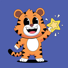 Cute tiger catch the star cartoon