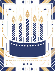 Elegant Navy And Gold Birthday Cake With Lit Candles