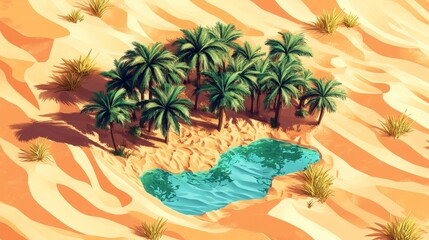 Oasis in the Desert Aerial View of Palm Trees and Waterhole