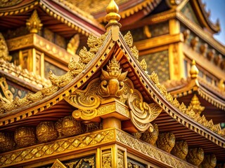 Fototapeta premium Intricate Asian Temple Carving: Ornate Gold Detail, 3D Rendered Stock Photo