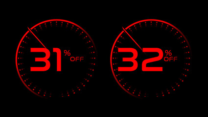31 and 32 percent off red speedometer with black background