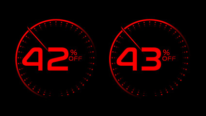 42 and 43 percent off red speedometer with black background