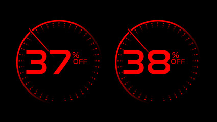 37 and 38 percent off red speedometer with black background