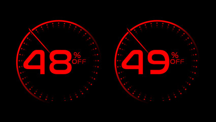 48 and 49 percent off red speedometer with black background
