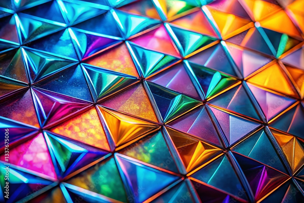 Poster iridescent triangles: layered geometric texture background