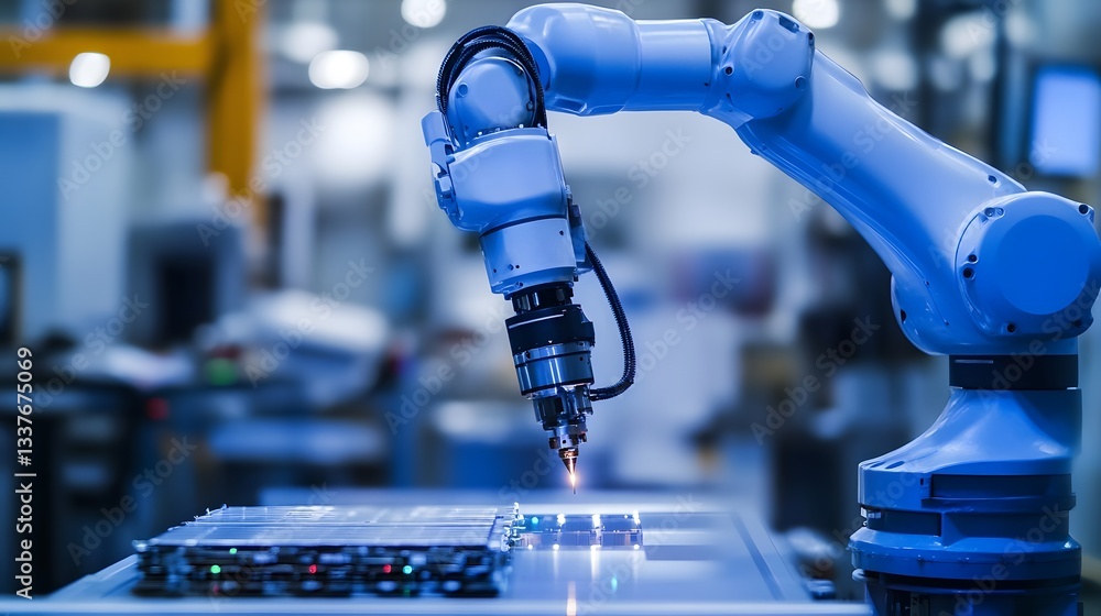 Aufkleber advanced robotic arm performing precise manufacturing tasks in a high-tech industrial environment.