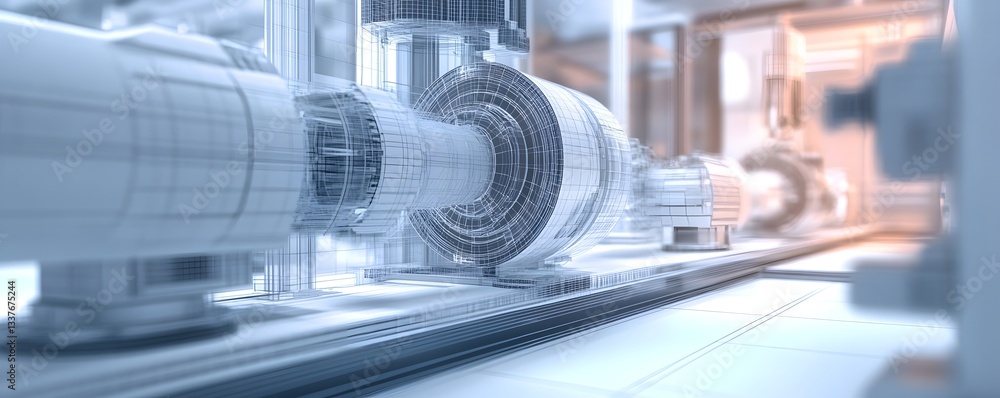 Aufkleber an intricately designed industrial environment showcasing advanced machinery and piping systems, rep