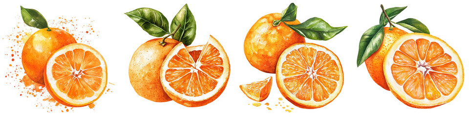 Hand Drawn Orange Peel. Holiday Fruit Clipart for Design. Orange Painting Watercolor on Isolated Background