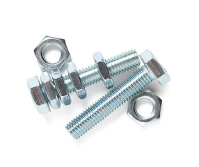 Tap bolts with chrome nuts isolated on white background