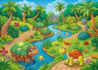 Fototapeta premium Jungle Turtle Spot the Difference: Fun Kids Logic Puzzle Game