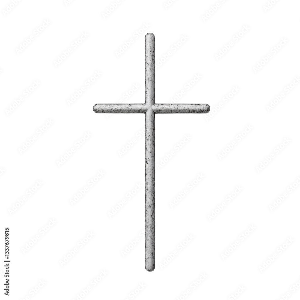 Poster a simple cross symbol, featuring a vertical and horizontal line, with a textured surface.