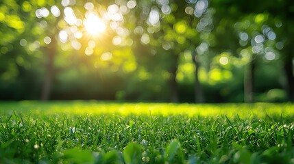 Naklejka premium Lush green grass in sunny park.