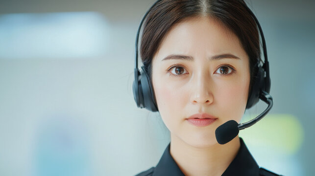 Close up of focused female security officer wearing headset