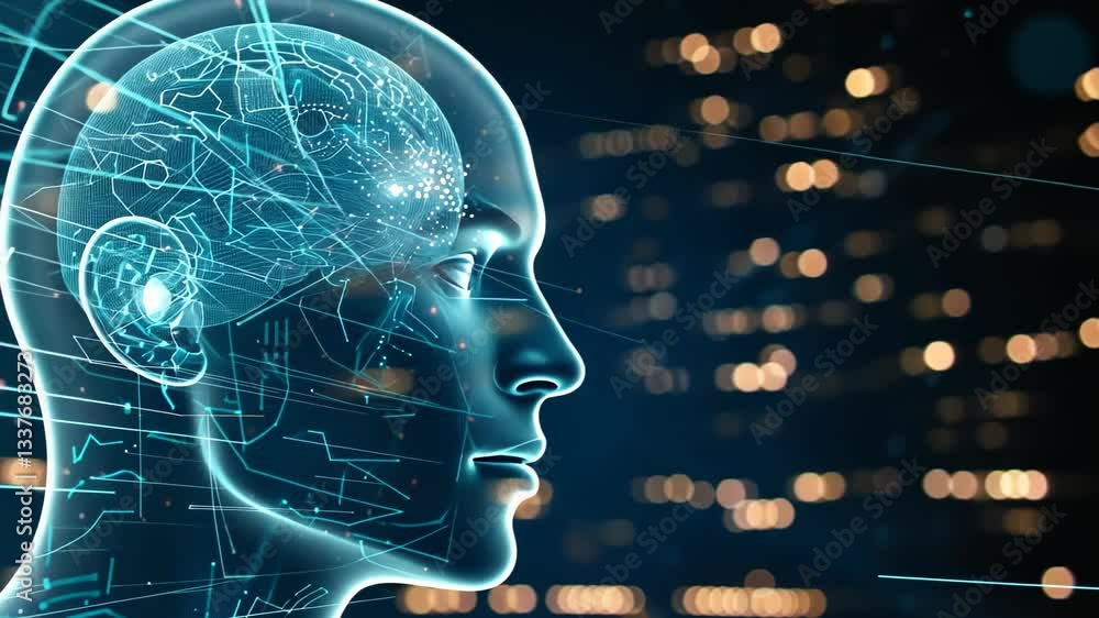 Poster explore the intersection of technology and humanity in a visual representation of artificial intelli