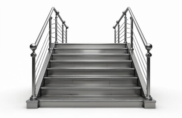 Fototapeta premium Isolated staircase on transparent background. Aluminum, metal stair, steel ladder, instrument for climbing up, down. Improvement, safety, single object. Tall construction, equipment, design element.